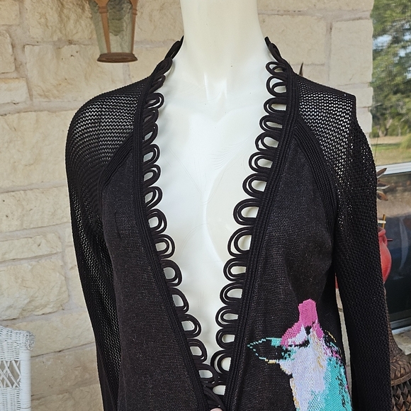 leifsdottir Sweaters - Leifsdottir Anthropologie Brown Open Cardigan with Colorful Bird Accent XS